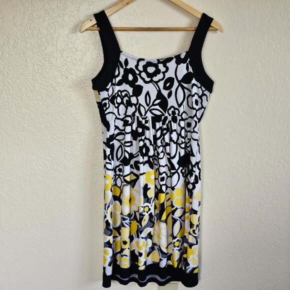 Saint Tropez West Floral Print Sundress Size 8 Black White Yellow Sleeveless Pol - Picture 2 of 7